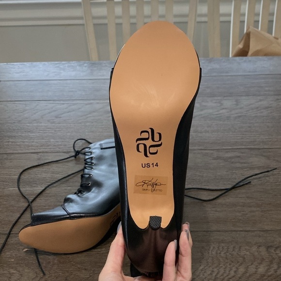 NWT BURJU Moment  Open Toe Lace Up Tongue Ankle Boots | Black | Size 14 - Picture 4 of 9